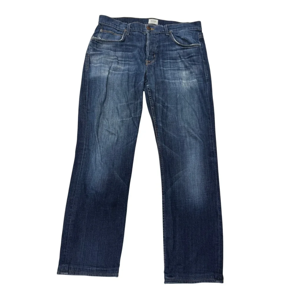 Hudson Wilde Relaxed Straight Jeans Mens 34 x 30 Dark Wash Blue Button Fly